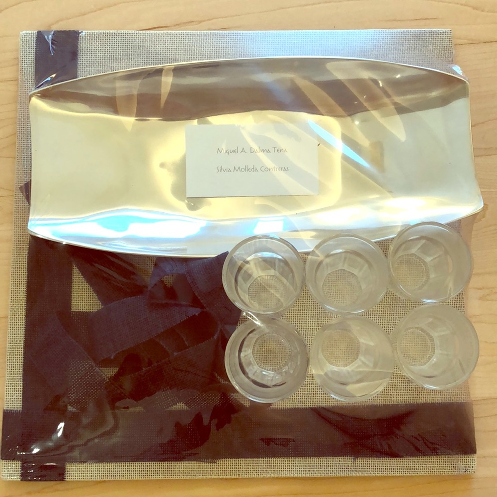 Shot set. 6 shot glasses plus silver tray
